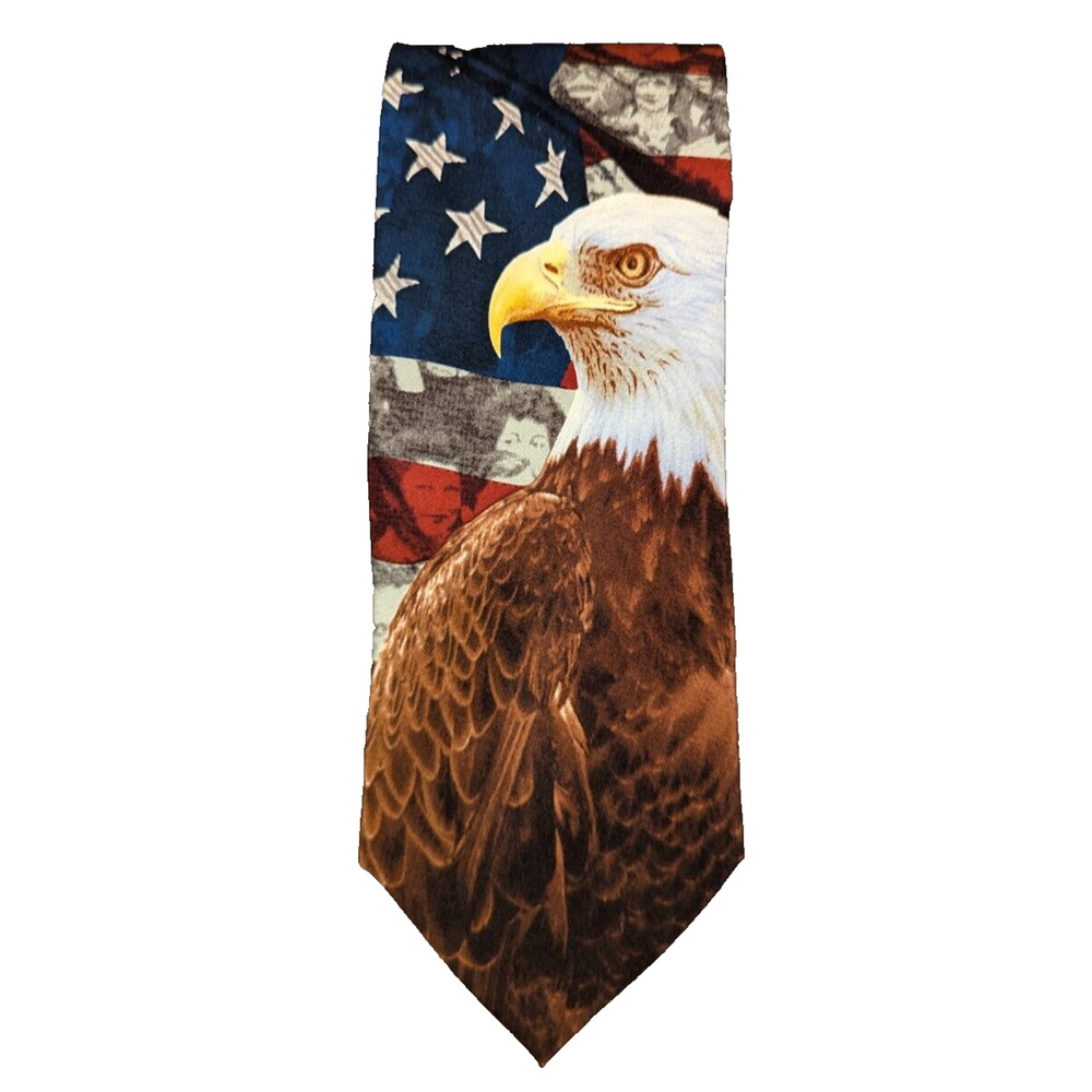Eagles Wings Necktie Men's VTG 100% Silk USA Bald Eagle American Flag Florida